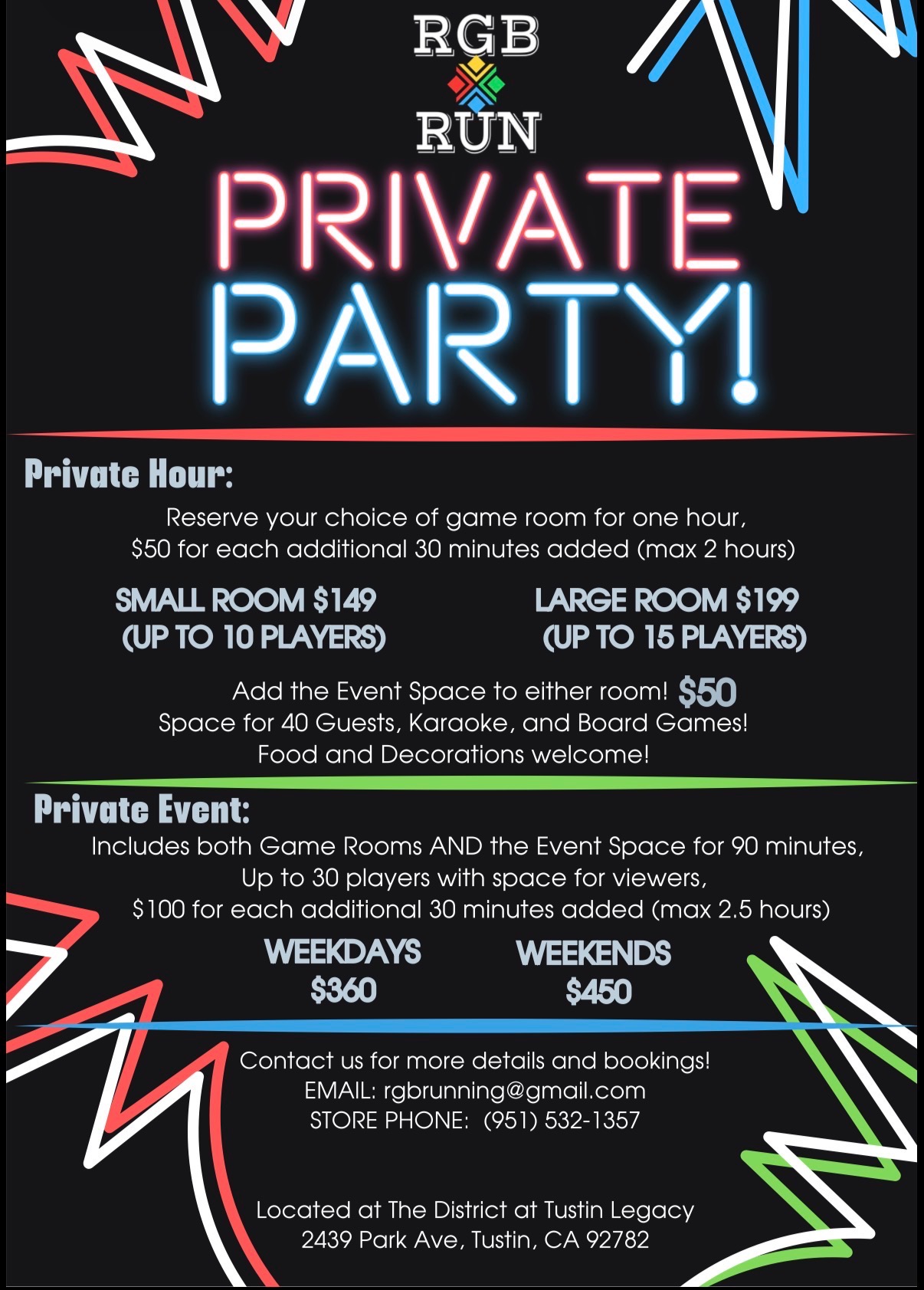 RGB RUN party room